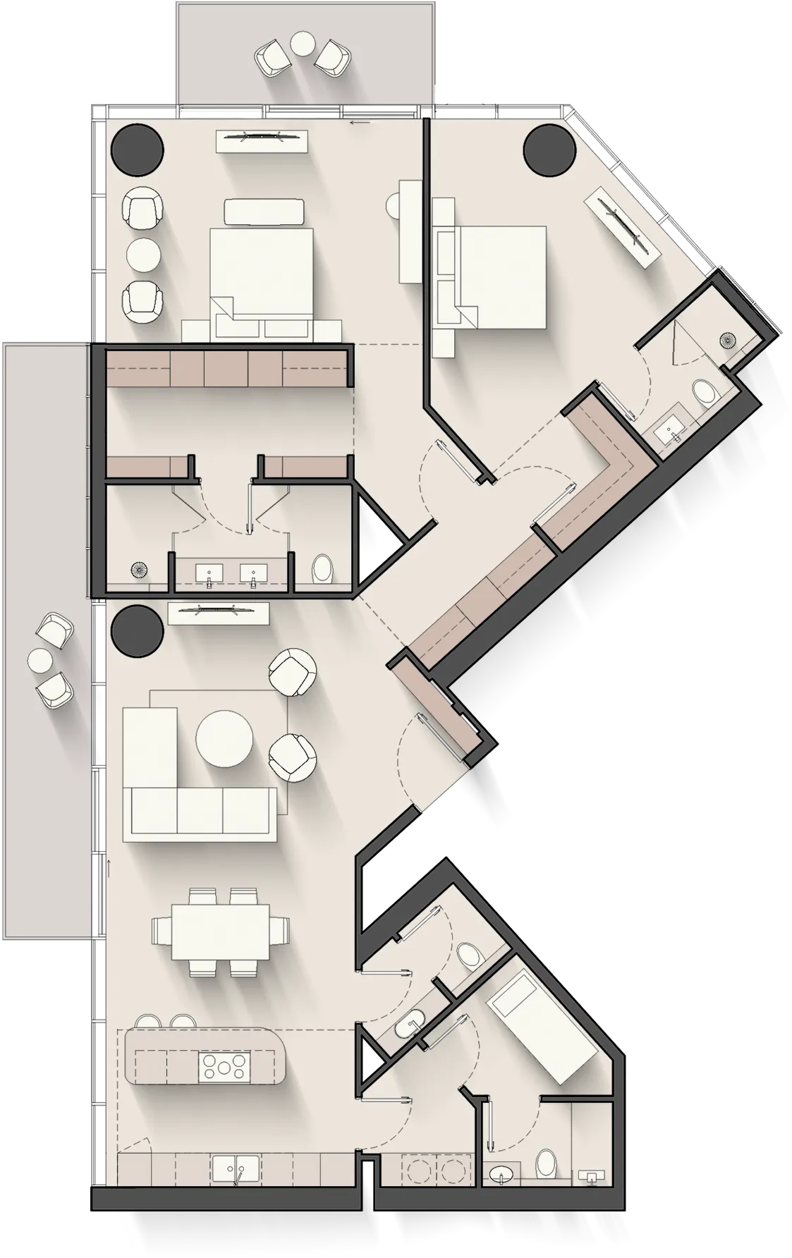 Floor plan of the 2 Bedroom + Study, Dual Aspect at Meriva Sunset