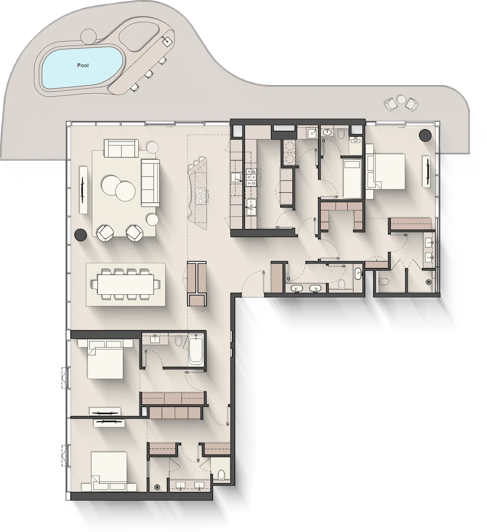 Floor plan of the 3 Bedroom Penthouse at Meriva Sunset