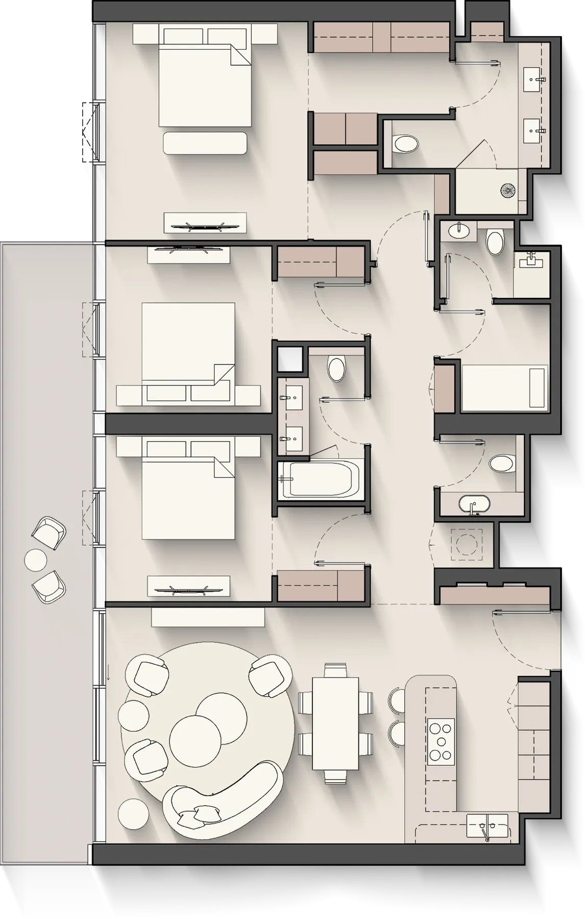 Floor plan of the 3 Bedroom at Meriva Sunset