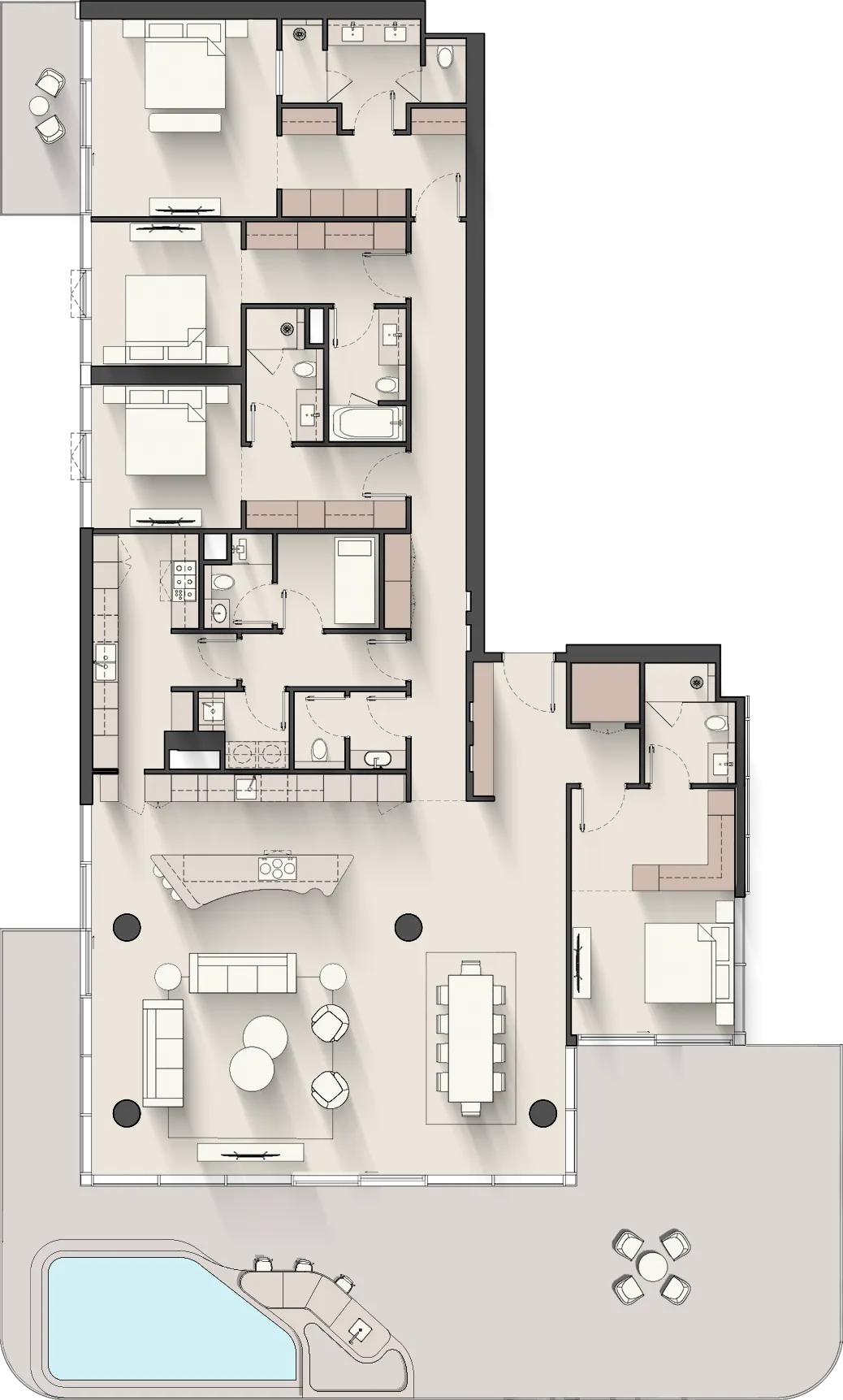 Floor plan of the 4 Bedroom Penthouse at Meriva Sunset