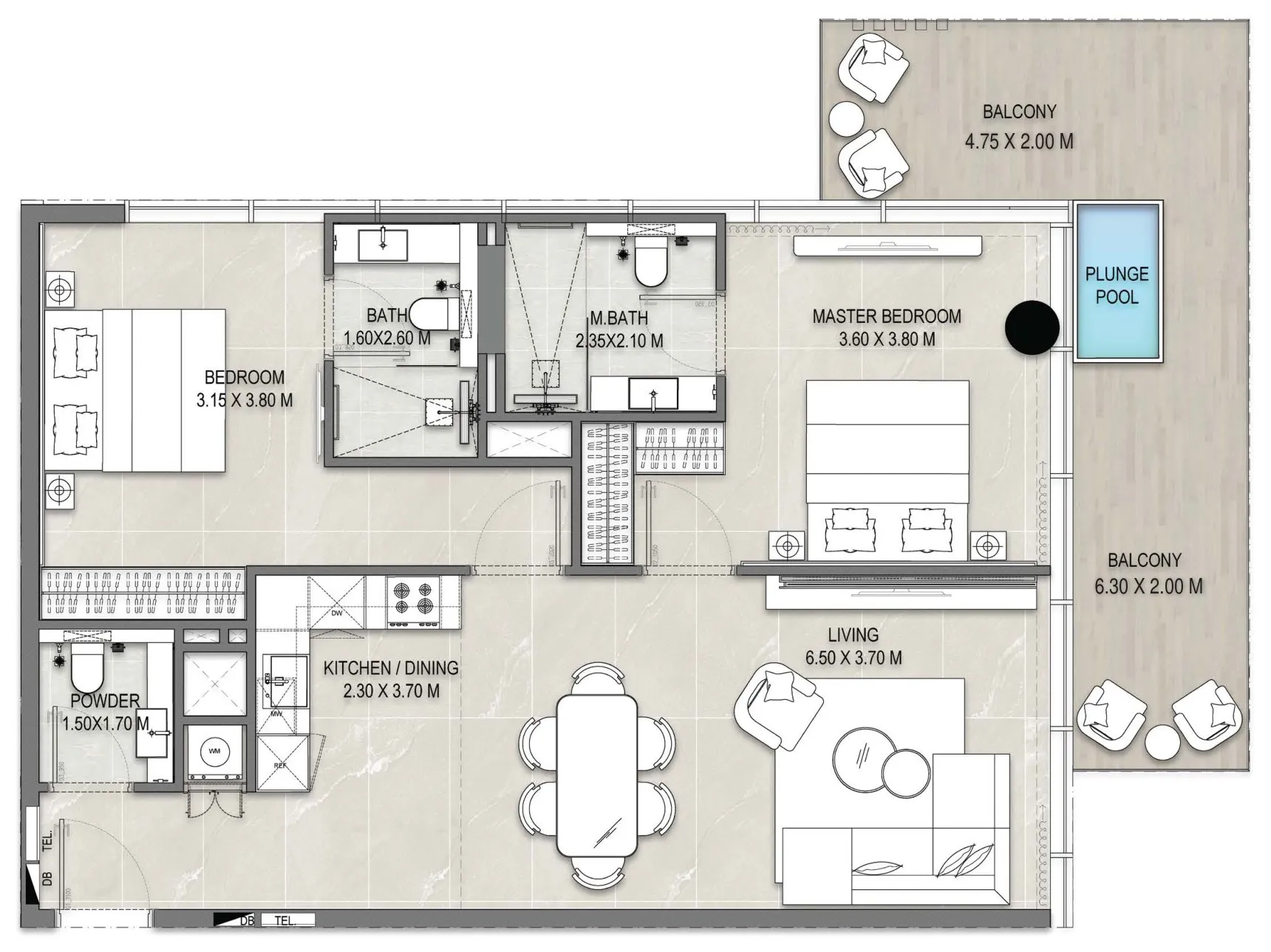 Floor plan of the 2 Bedroom, Type 01 at Allegro Park