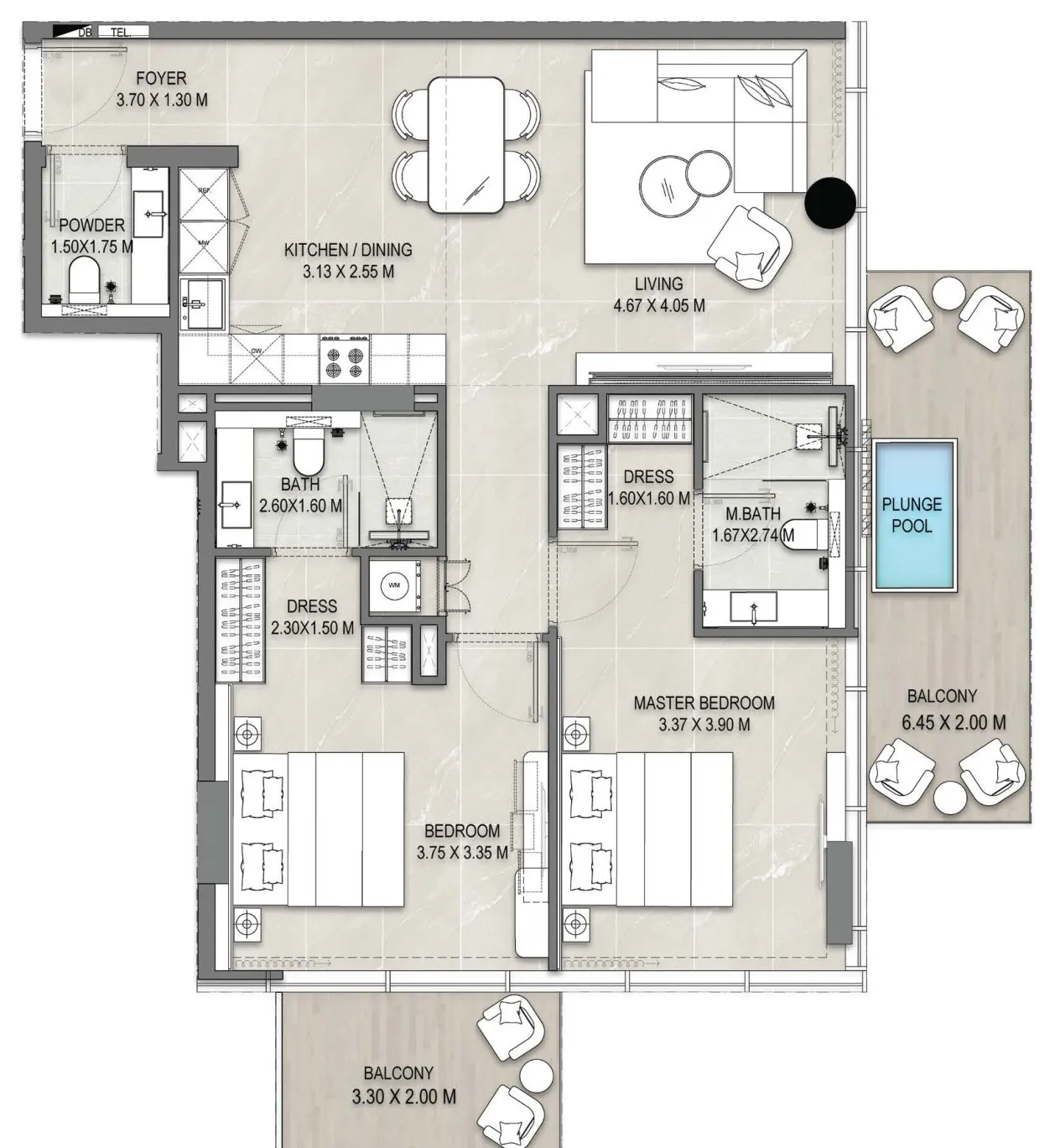 Floor plan of the 2 Bedroom, Type 02 at Allegro Park