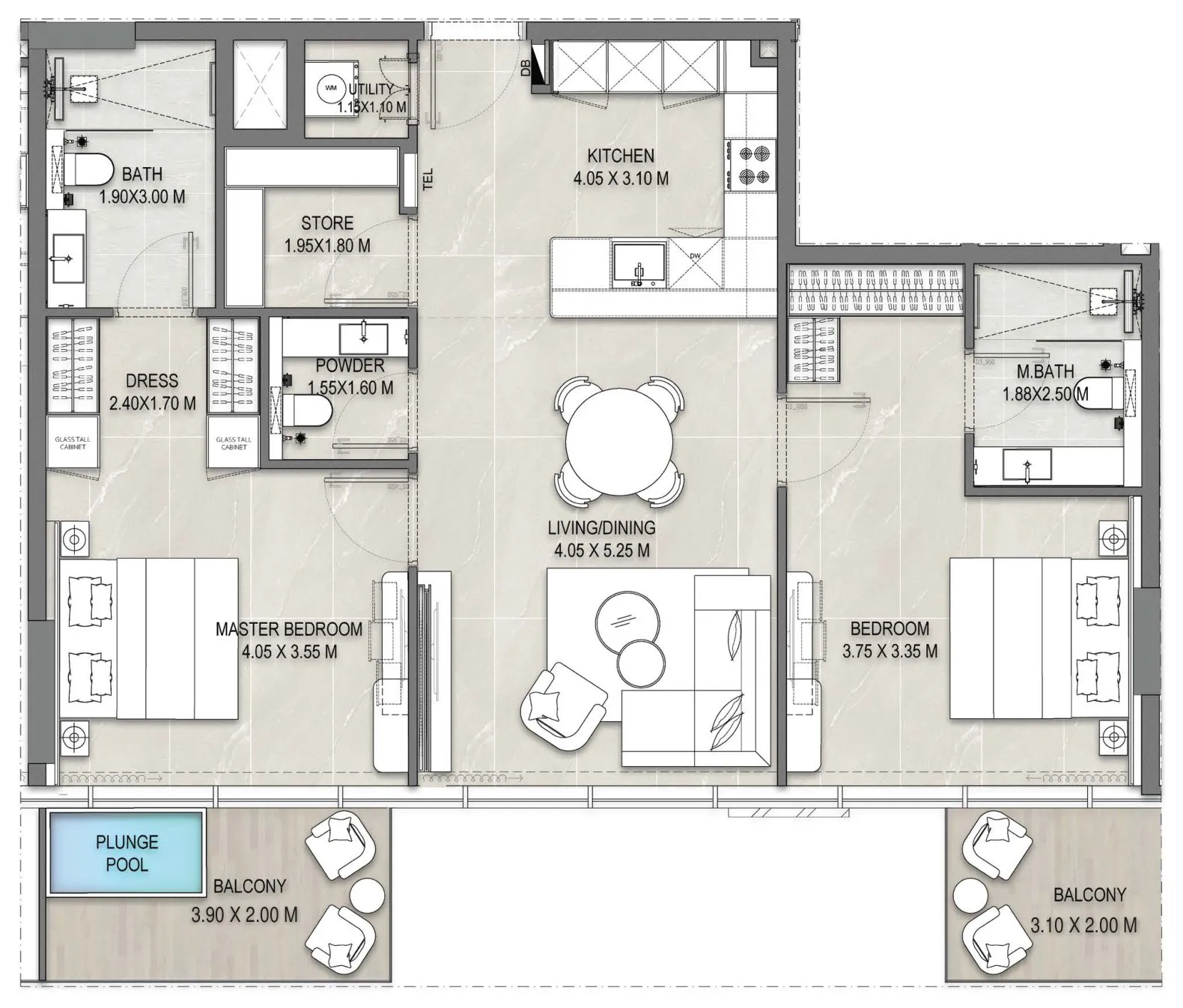 Floor plan of the 2 Bedroom, Type 03 at Allegro Park