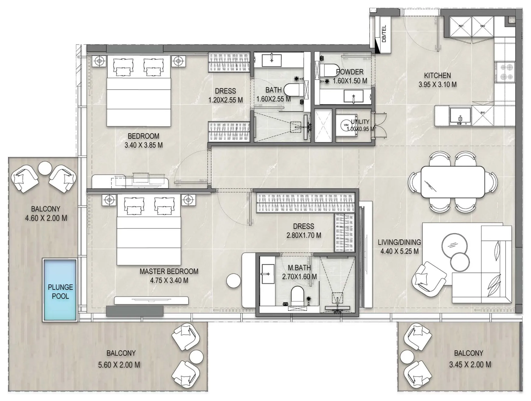 Floor plan of the 2 Bedroom, Type 04 at Allegro Park