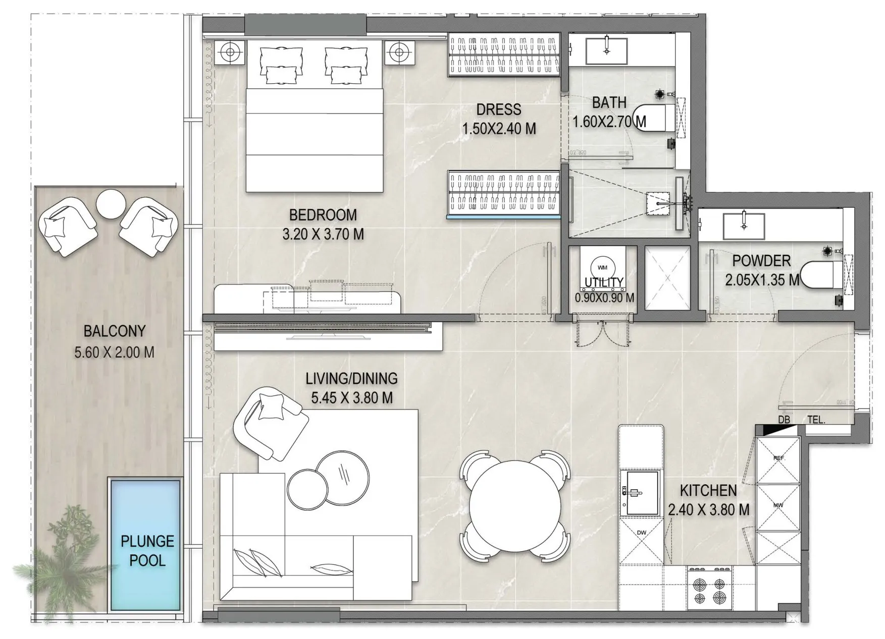 Floor plan of the 1 Bedroom, Type 07 at Allegro Park