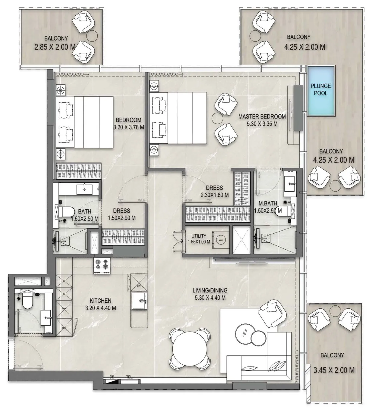 Floor plan of the 2 Bedroom, Type 09 at Allegro Park