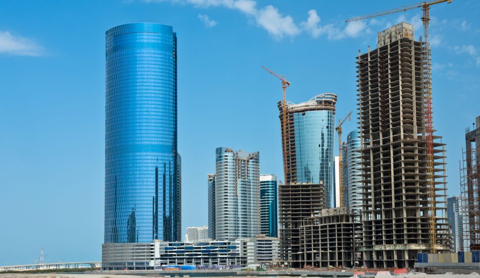 Abu Dhabi new district with skyscrapers construction. United Arab Emirates